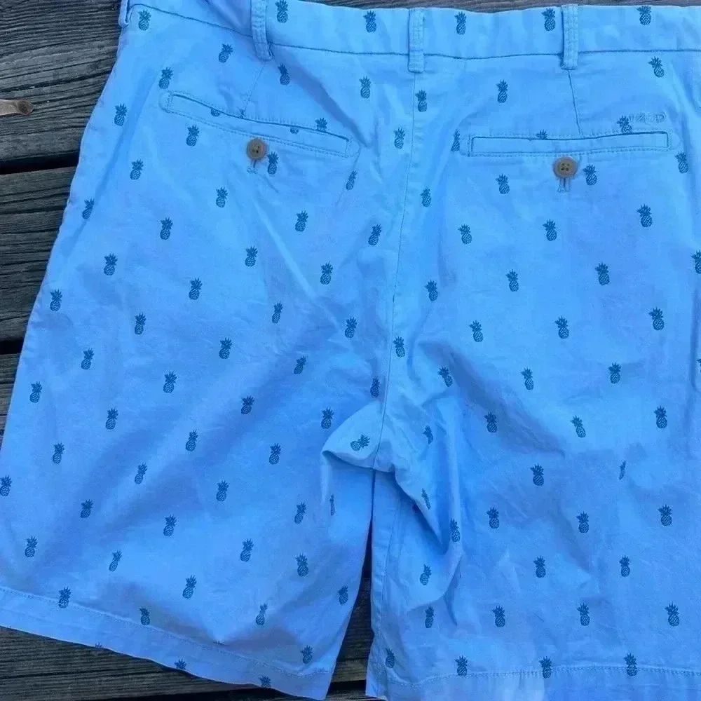 Men 34‎ Waist Light Blue Pineapple Printed Stretch Shorts With Pockets